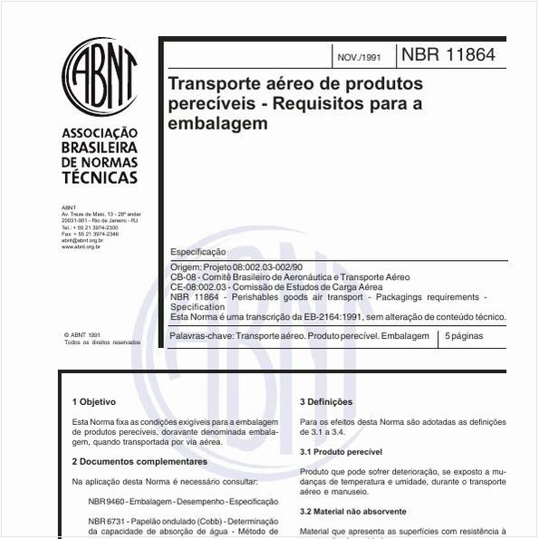 Transporte aéreo de produtos perecíveis - Requisitos para a embalagem - Especificação