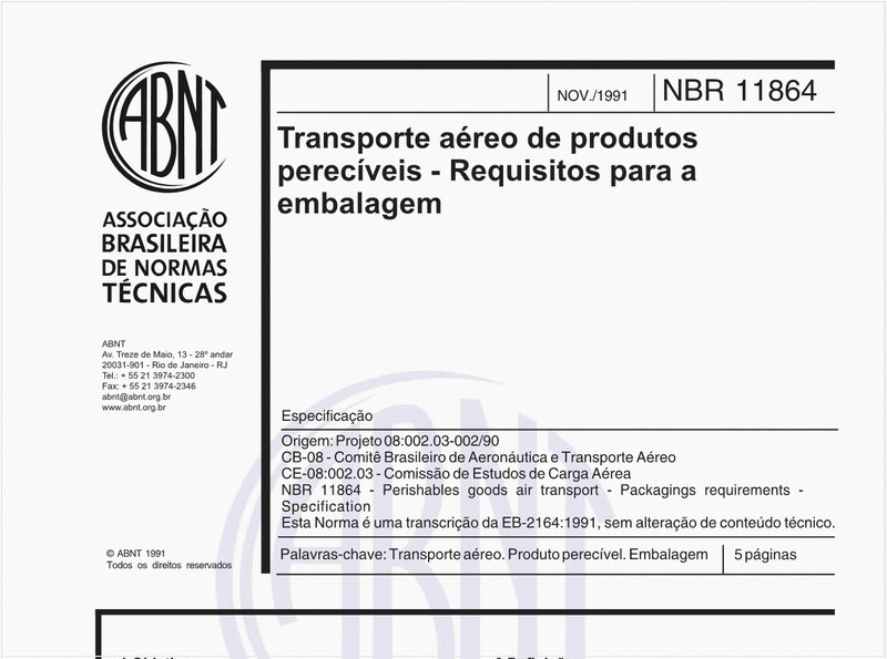 Transporte aéreo de produtos perecíveis - Requisitos para a embalagem - Especificação