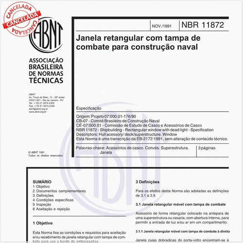 Janela retangular com tampa de combate para construção naval