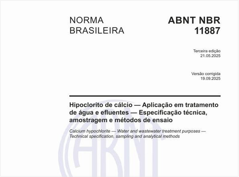 Hipoclorito de cálcio — Aplicação em tratamento de água e efluentes — Especificação técnica, amostragem e métodos de ensaio