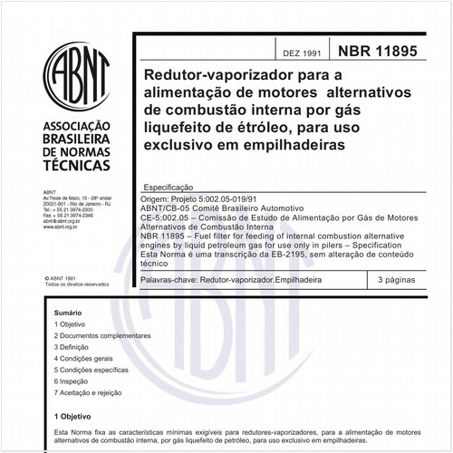 Redutor-vaporizador para a alimentação de motores alternativos de combustão interna por gás liquefeito de petróleo, para uso exclusivo em empilhadeiras - Especificação