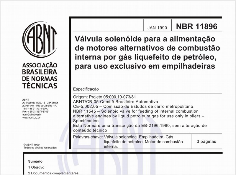 Válvula solenóide para a alimentação de motores alternativos de combustão interna por gás liquefeito de petróleo, para uso exclusivo em empilhadeiras - Especificação