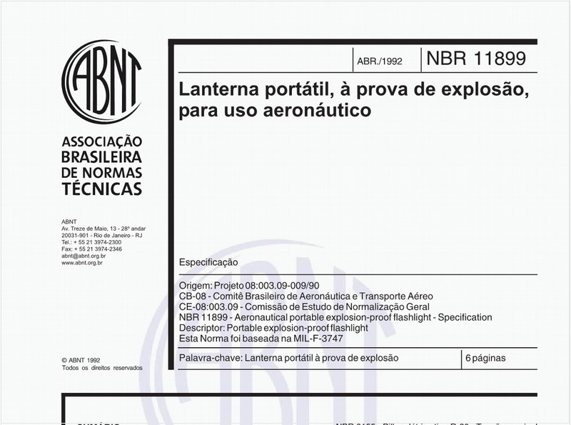 Lanterna portátil, à prova de explosão, para uso aeronáutico - Especificação