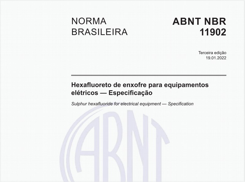 Hexafluoreto de enxofre para equipamentos elétricos — Especificação