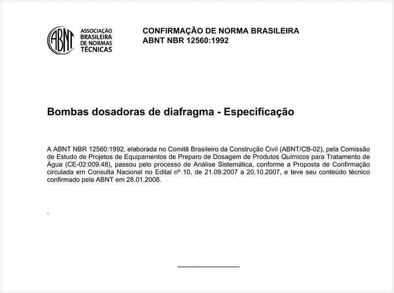 Bombas dosadoras de diafragma - Especificação