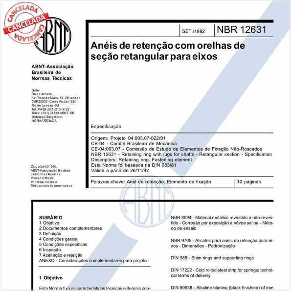 Anéis de retenção com orelhas de seção retangular para eixos