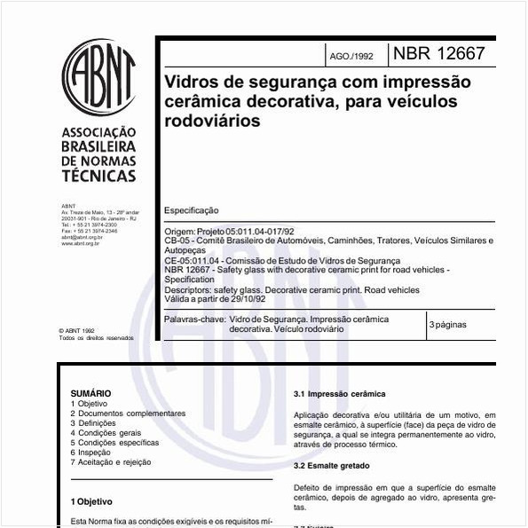 Vidros de segurança com impressão cerâmica decorativa, para veículos rodoviários- Especificação
