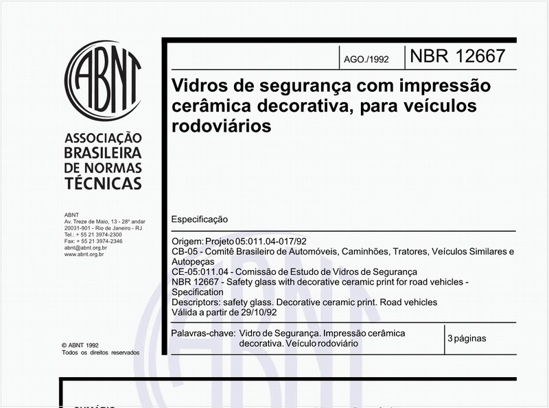 Vidros de segurança com impressão cerâmica decorativa, para veículos rodoviários- Especificação