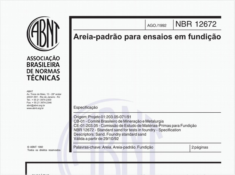 Areia-padrão para ensaios em fundição - Especificação