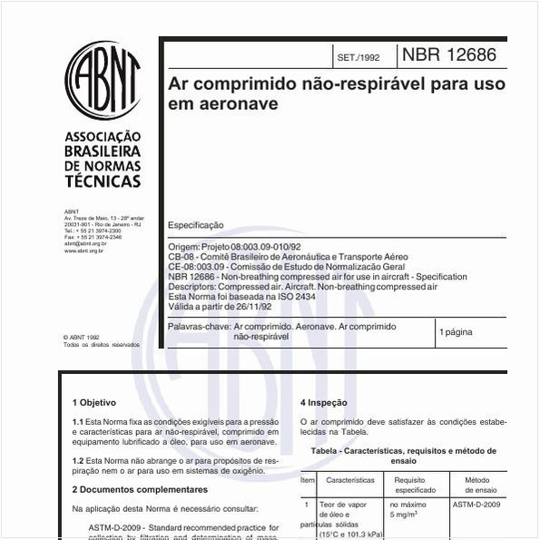 Ar comprimido não-respirável para uso em aeronave - Especificação