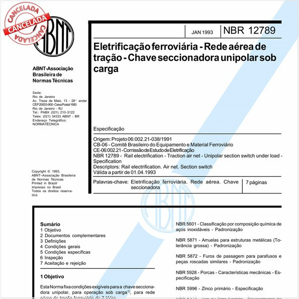 Eletrificação ferroviária - Rede aérea de tração - Chave seccionadora unipolar sob carga