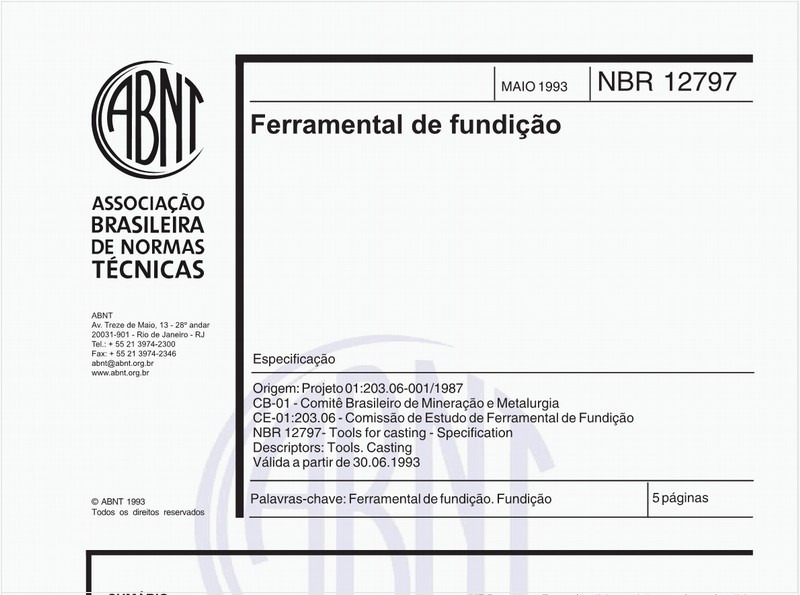 Ferramental de fundição- especificação