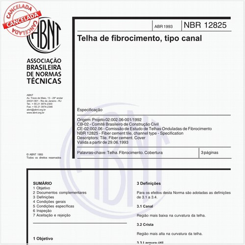 Telha de fibrocimento, tipo canal