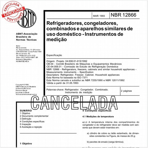 Refrigerados, congeladores, combinados e aparelhos similares de uso doméstico - Instrumentos de medição