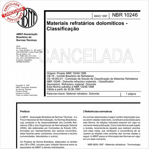 Materiais refratários dolomíticos - Classificação