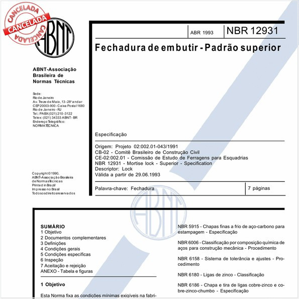 Fechadura de embutir - Padrão superior