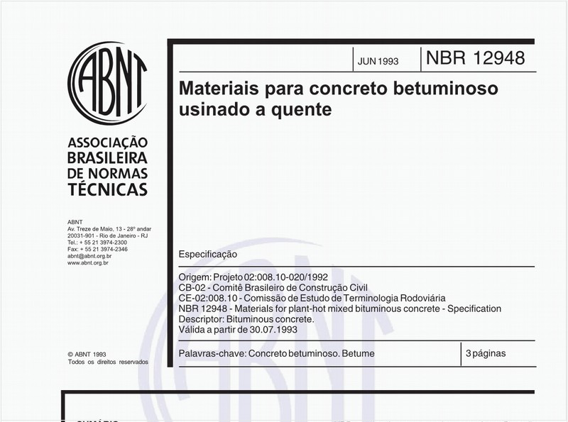 Materiais para concreto betuminoso usinado a quente - Especificação