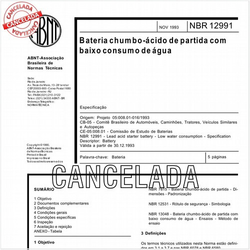 Bateria chumbo-ácido de partida com baixo consumo de água