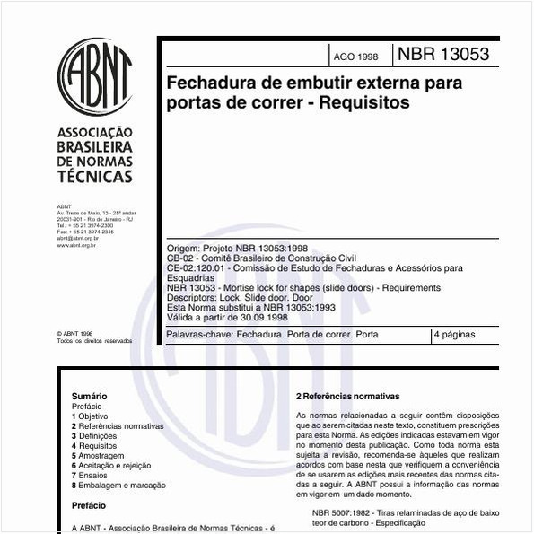 Fechadura de embutir externa para portas de correr - Requisitos