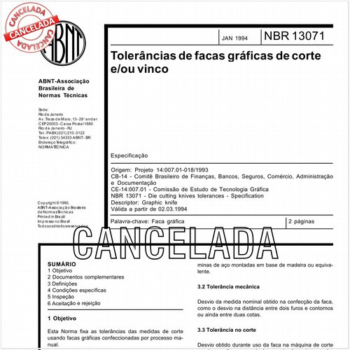 Tolerâncias de facas gráficas de corte e/ou vinco