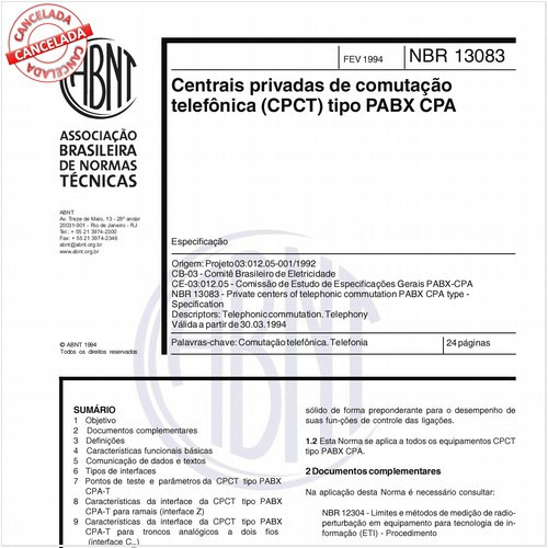 Centrais privadas de comutação telefônica (CPCT) tipo PABX CPA