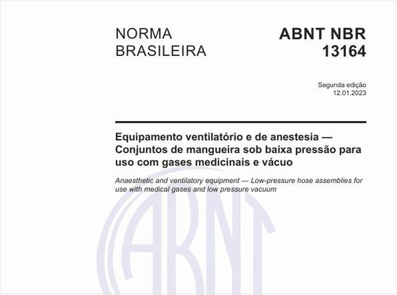 Equipamento ventilatório e de anestesia — Conjuntos de mangueira sob baixa pressão para uso com gases medicinais e vácuo