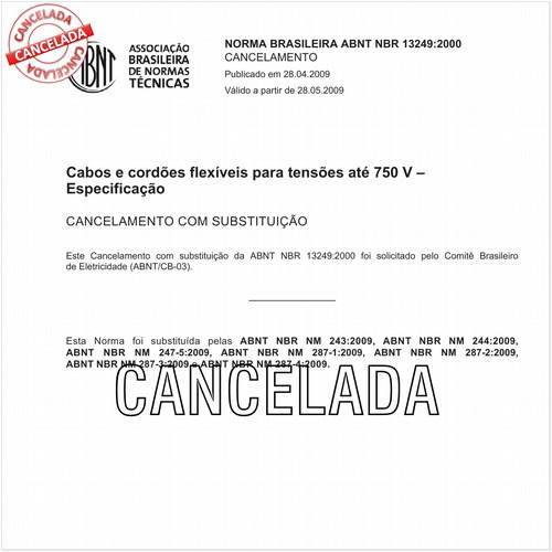 Cabos e cordões flexíveis para tensões até 750 V - Especificação