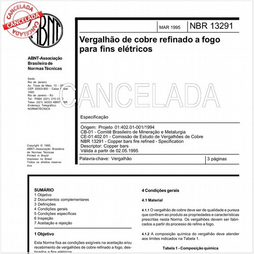 Vergalhão de cobre refinado a fogo para fins elétricos