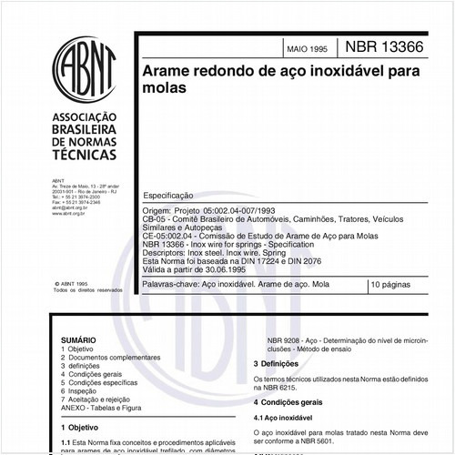 Arame redondo de aço inoxidável para molas - Especificação