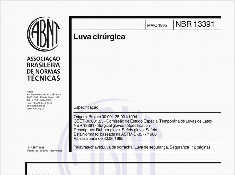 Luva cirúrgica - Especificação