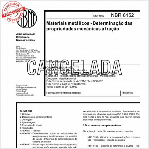 Materiais metálicos - Determinação das propriedades mecânicas à tração