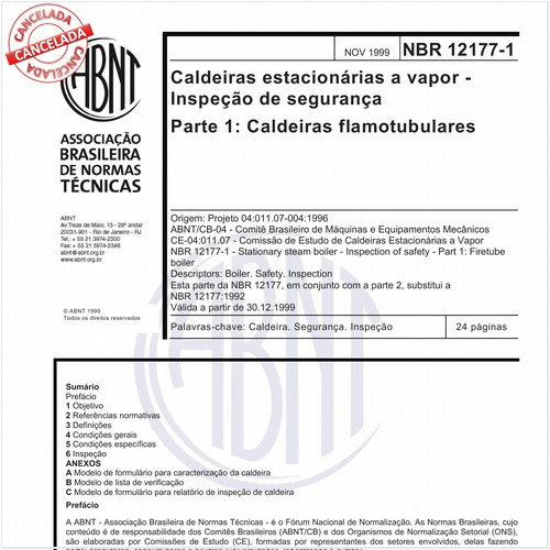 Caldeiras estacionárias a vapor - Inspeção de segurança - Parte 1: Caldeiras flamotubulares