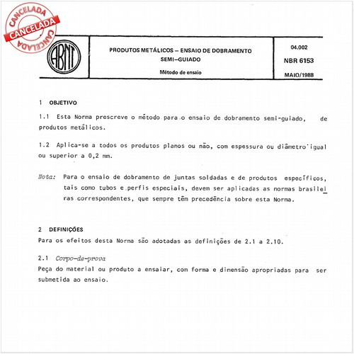 Produto metálico - Ensaio de dobramento semi-guiado