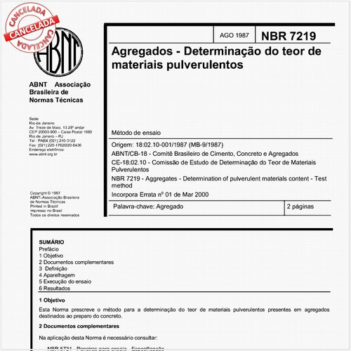 Agregados - Determinação do teor de materiais pulverulentos