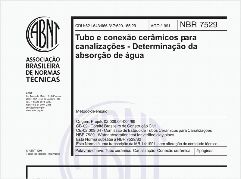Tubo e conexão cerâmicos para canalizações - Determinação da absorção de água