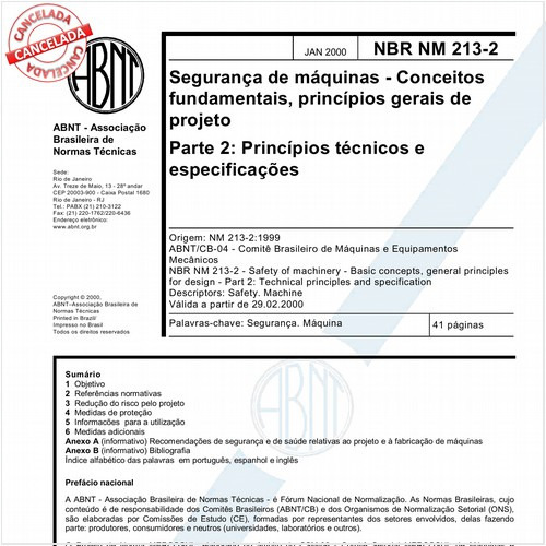 Segurança de máquinas - Conceitos fundamentais, princípios gerais de projeto - Parte 2: Princípios técnicos e especificações