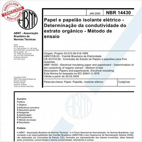 Papel e papelão isolante elétrico - Determinação da condutividade do extrato orgânico - Método de ensaio 