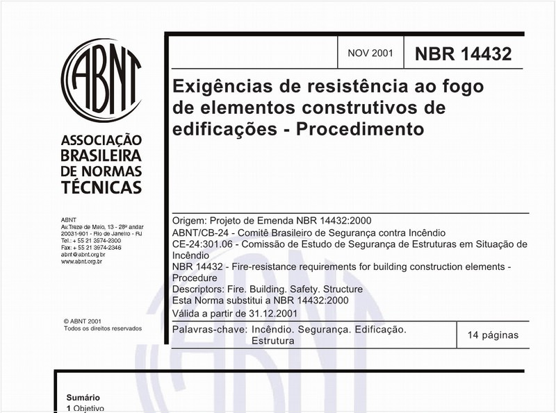 Exigências de resistência ao fogo de elementos construtivos de edificações - Procedimento