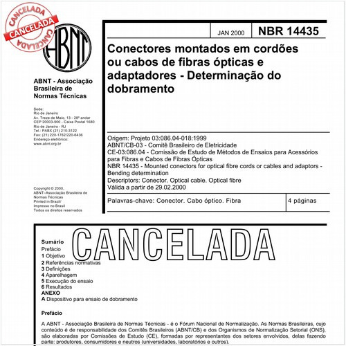 Conectores montados em cordões ou cabos de fibras ópticas e adaptadores - Determinação do dobramento