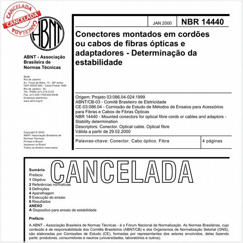 Conectores montados em cordões ou cabos de fibras ópticas e adaptadores - Determinação da estabilidade