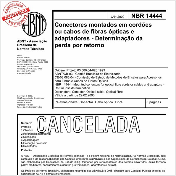 Conectores montados em cordões ou cabos de fibras ópticas e adaptadores - Determinação da perda por retorno