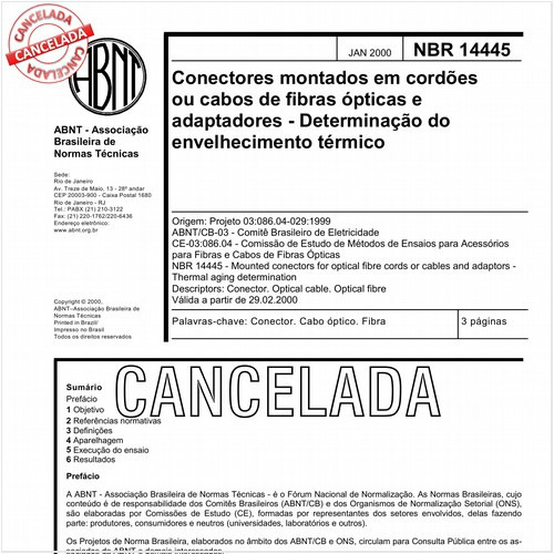 Conectores montados em cordões ou cabos de fibras ópticas e adaptadores - Determinação do envelhecimento térmico