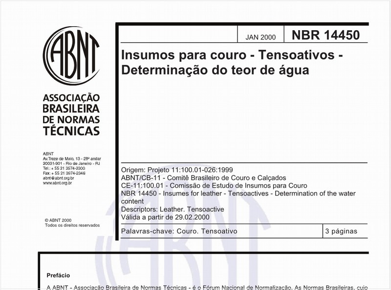 Insumos para couro - Tensoativos - Determinação do teor de água