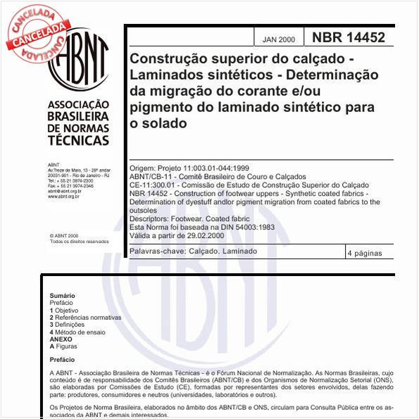 Construção superior do calçado - Laminados sintéticos - Determinação da migração do corante e/ou pigmento do laminado sintético para o solado