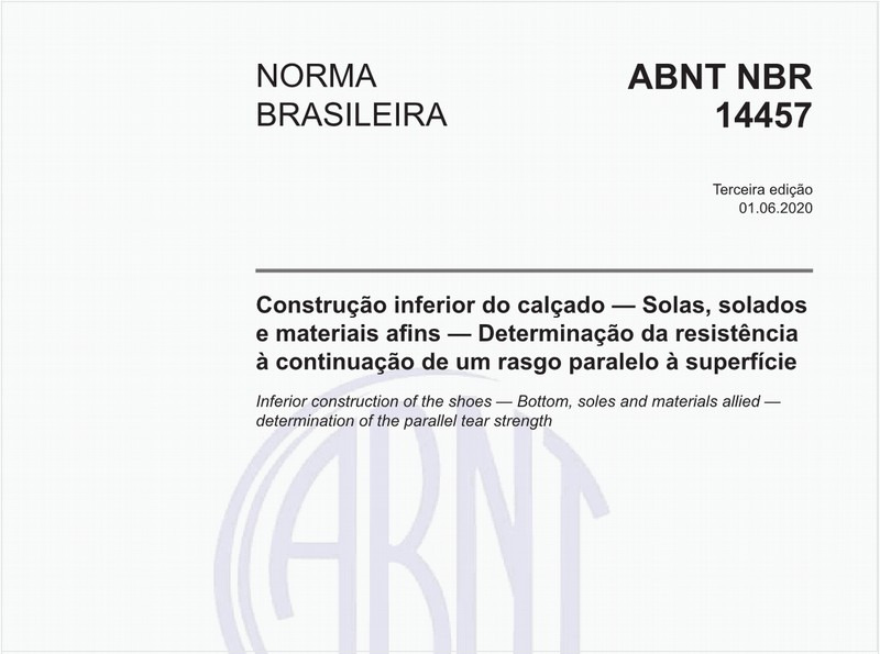 Construção inferior do calçado — Solas, solados e materiais afins — Determinação da resistência à continuação de um rasgo paralelo à superfície