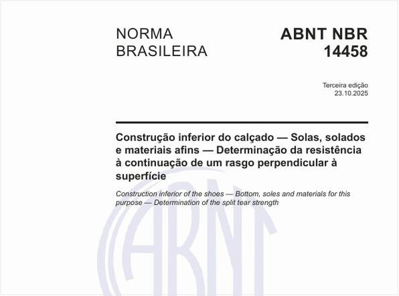 Construção inferior do calçado — Solas, solados e materiais afins — Determinação da resistência à continuação de um rasgo perpendicular à superfície