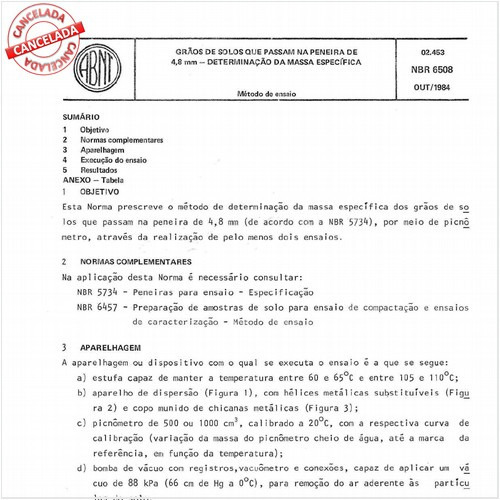 Grãos de solos que passam na peneira de 4,8 mm - Determinação da massa específica