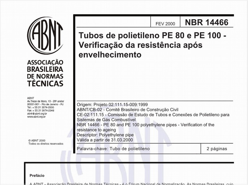 Tubos de polietileno PE 80 e PE 100 - verificação da resistência após envelhecimento