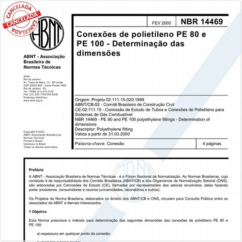 Conexões de polietileno PE 80 e PE 100 - Determinação das dimensões