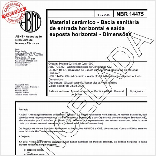 Material cerâmico - Bacia sanitária de entrada horizontal e saída exposta horizontal - Dimensões